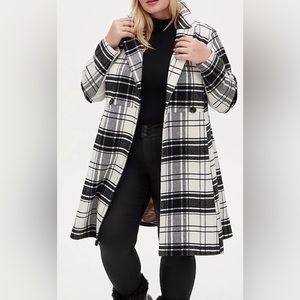 Torrid black and white plaid coat